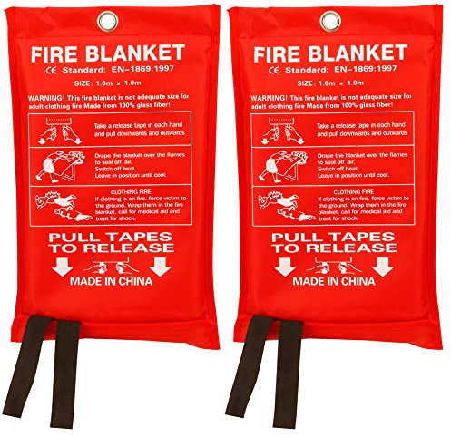 AKSIPO Fire Blanket Fiberglass Fire Emergency Blanket Suppression Blanket Flame Retardant Blanket Emergency Survival Safety Cover for Kitchen Home House Car Office Warehouse, 2 Pack (39.3X 39.3 inch)