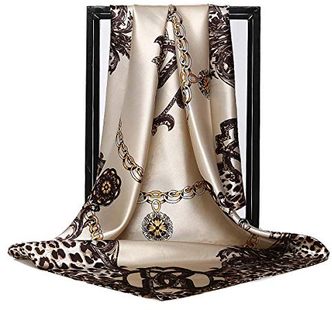 Sciarpa in seta da donna con motivo a grandi quadrati, in raso, 88,9 cm. - bianco - 89 cm