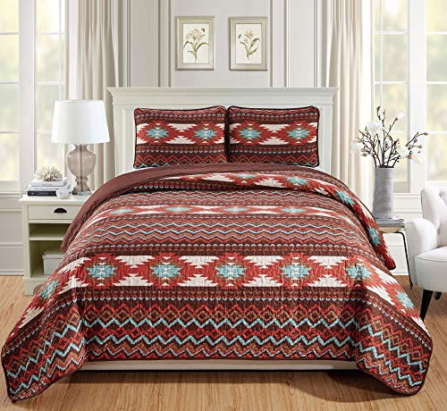 Rugs 4 Less Rustic Southwestern Quilt Stitched Western Bedspread Bedding Set with Tribal Native American Patterns - Utah (Brown, Twin)
