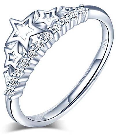 Yumilok Damen Ringe Einstellbar Öffnen mit Pentagramm Ring Krone Kronenring Jahrestag Ring Vertrauensring 925 Sterling Silber für Frauen Mädchen