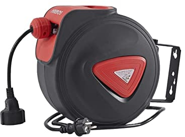 Arebos Automatische Kabeltrommel Automatik Kabelaufroller | Wand- und Deckenmontage | 180° Seitlich Schwenkbar | inkl. Montagematerial (10 m + 1,5 m)