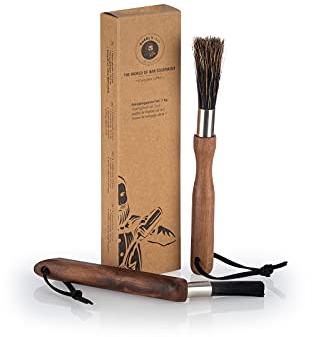 Buddy´s Bar - Barista Edition, Reinigungspinsel Set für Kaffeemaschinen, Bürstenset, gebogener Pinsel: 13,5 cm, gerader Pinsel: 12,5 cm lang, Barista Pinsel mit Haaren aus Nylon, Walnuss-Holzgriff