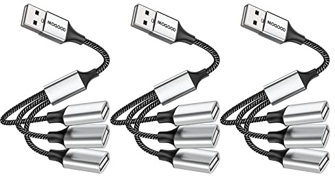 USB 3 Port Splitter Cable, MOGOOD USB Type B Splitter 1 Male to 3 Female USB 2.0 Adapter Power Cord Extension Hub for Charging/Data Transfer/Laptop/Mac