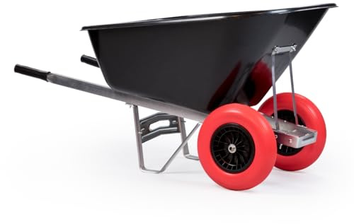 KCT 200L Big Wheelbarrow Black Garden Barrow Twin Wheel Puncture Proof Tyre for Builders, Equestrian, Stable Yard, Construction