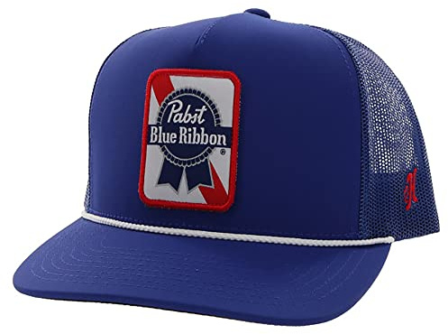 HOOEY Officiellt licensierad Pabst Blue Ribbon en storlek passar alla justerbara snapback-kepsar för män och kvinnor nätbaksida truckerkeps, BLÅ, one size