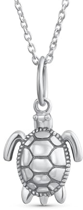 Bling Jewelry Grand Collier Pendentif Tortue de Mer Hawaïenne en Jade Vert Gemme Nautique Tropical de Vacances à la Plage Unisexe pour Femmes Hommes en Argent Sterling .925 Oxydé