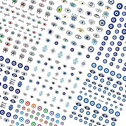 FAMIDIQGO Nagelsticker Augen 7 Blätter Nagelsticker Selbstklebend Evil Eye Türkisch Blaues Auge Nail Art Dekoration Nageldesign Zubehör für Frauen Mädchen