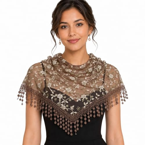 MAIRY Ladies Scarf Women Elegant Triangle Lace Shawl Floral Tassel Scarfs Head Wraps Triangular Scarves-138006