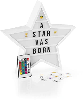 EASYmaxx LED-Leuchtkasten Light Box - Für individuelle Textbotschaften | Mega-Set mit 150 bunten Emojis und 173 austauschbaren Buchstaben, Zahlen und Symbolen [Stern]