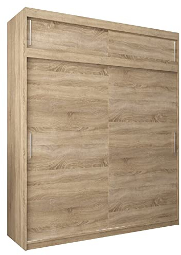MEBLE KRYSPOL Tokyo 200 Kleiderschrank mit Zwei Schiebetüren für Schlafzimmer – moderner Aufbewahrungsschrank mit Kleiderstange und Regalen – 200x240x62cm - Sonoma mit Verlängerung