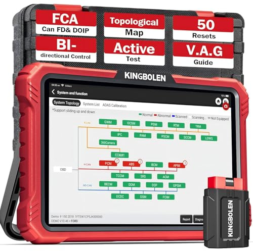 KINGBOLEN K10 PRO Obd2 Diagnosegerät,Bi-Direktionale OE-Level Alle Systeme OBD2 Diagnosegerät Auto mit Topologie-Karte,ECU Codierung,Diagnosegerät KFZ mit FCA Can FD und DOIP,50 Dienst Zurücksetzen.