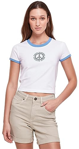 Urban Classics Ladies Stretch Jersey Cropped T-shirt för kvinnor orange, Vit/horisontell blå, XXL