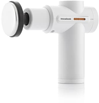InnovaGoods Pistola Massaggio Muscolare con Tecnologia Freddo/Caldo, 6 Testine, Display LCD, 6 Velocità 2600-3200bpm, USB-C, Bianco/Nero