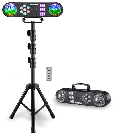 DJ Light with Stand, WorldLite 5-in-1 Party Bar Light Set with Magic Ball, Led Par, Red & Green Pattern, Strobe/UV, Portable Tripod DJ Stage Lighting System for Disco Gig Band Wedding