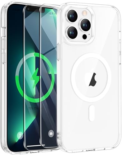 ORETECH für iPhone 13 Pro Max Hülle mit 2 Schutzfolie, Klar | Kompatibel mit Mag Safe,Stoßfest Kratzfest Transparent Rückseite Handyhülle für iPhone 13 Pro Max
