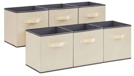 Lifewit Juego de 6 Cubos de almacenamiento plegables, Cestas de Almacenamiento de Tela, Cajas de Almacenamiento con asas, Organizadores para ropa, Juguetes, 30x30x30cm, 27L, Beige