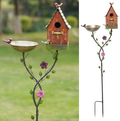 HLQMFHT 56 H Bird Baths for Outdoors,Metal Bird Bath Bowl,Bird Feeder Seed Tray,Birdhouses for Outdoors,Garden Yard Decor