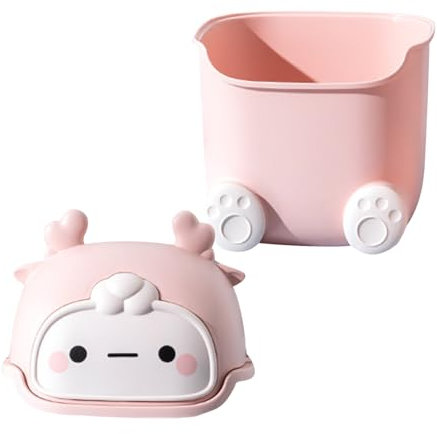 Rehmanniae Desk Bin, Desktop Trash, Tiny Waste Bin, Small Garbage Can, Cute Desktop Trash Can, Small Trash Bin, Bin, Small Bin for Dressing Table, Computer Table, Coffee Table (Pink)