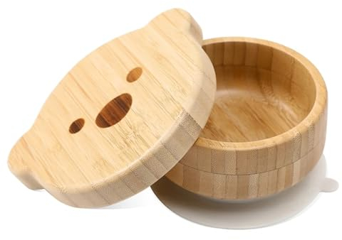 XUCHIL Kinderschüssel 3 Teil/Satz Holz Baby Fütterung Schüssel Geschirr for Kinder Saug Schüssel Nicht-Slip Silikon Gabel Löffel Cartoon Geschirr Sets Kinder Teller (Color : C)
