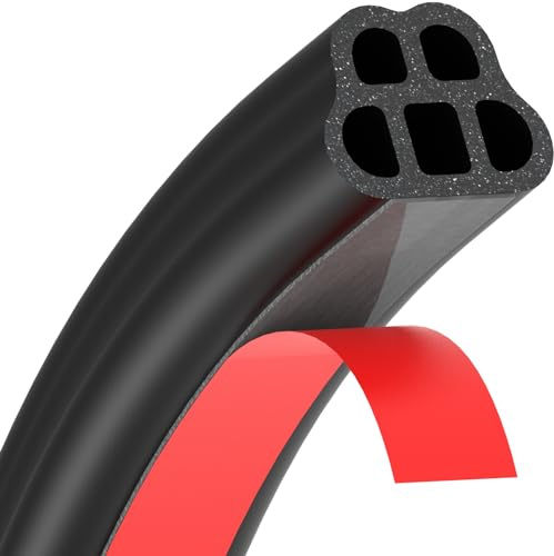 CHUANJI Car Door Seal Strip Rubber Self Adhesive Double Layer 5 Hole Automotive Weather Stripping Universal Auto Door Soundproofing Weatherstrip Fit Truck Pickup Rv Sunroof Trunk Hood Cover (26M)