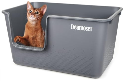 Extra Large Cat Litter Tray, High Sided Anti-Splash Litter Box for Large Cats & Multi-Cat Households 62x40x32.5cm, Non-Stick Easy Clean Open Top Litter Box(Grey)