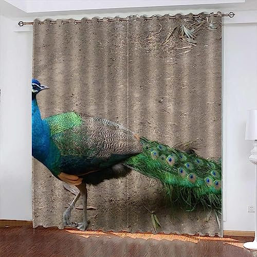 Kinder Verdunkelungsvorhänge Hand Tierischer Pfau 3D Polyester Ösen Vorhang, Für Wohnzimmer Schlafzimmer Blickdicht Schallschutzvorhänge 2Er Set 280 X 250 cm - Bedruckte Verdunkelungsvorhäng-6G2K+V9I