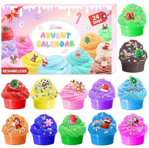 Slime Advent Calendar 2025, Fun Advent Calendar 2025 Kids, Cute 24 Days Christmas Countdown Calendar with Different Cool Slime Kit, Christmas Surprise Gifts for Kids Teen Girls Boys Children