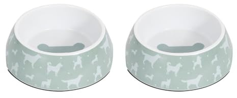 YöL Pack of 2 500ml Dog Print Food Drink Bowl Pet Puppy Anti Skid Base Melamine Plastic Sage Green