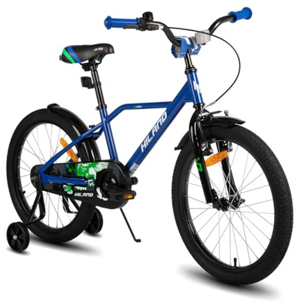 Hiland 12/14/16/20 Zoll Kinderfahrrad für Jungen 3-10 Jahre, mit Stützrädern, Jungen Fahrrad mit Handbremse und Rücktrittbremse, Schwarz/Grün/Blau