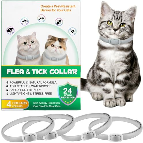 Collare Antiparassitario per Gatti, Collare Antipulci Gatto - 24 Mesi di Protezione Effettiva (4 Pezzi) (Grigio, 4 Pezzi)