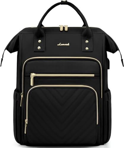 LOVEVOOK Laptop Backpack Womens, 15.6 inch Laptop Rucksack Bag for Women, Large Ladies Backpacks Waterproof School Bags with USB Port, Fashion Daypacks for Uni College Work Travel, Black