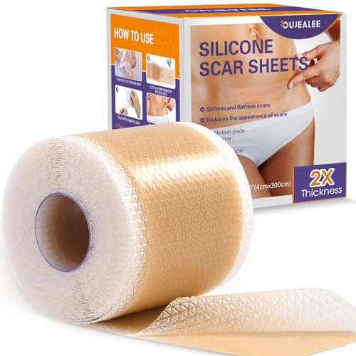 Silikonärrark (4 cm x 305 cm rulle), medicinsk kvalitet silikon ärrtejp, mjuka och tjocka ärrplåster i silikon för kirurgiska ärr, C-sektion, keloid, mage stopp, bränna, 2 x tjocklek
