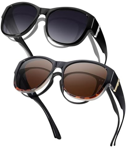 SIPHEW 2Stück Überzieh Sonnenbrille Damen Polarisierte UV400 Sonnenbrille für Brillenträger Überbrille Damen Polarisiert