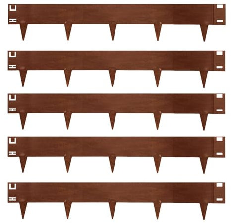 Nicoman 5M Corten Lawn Edging Border,Pre-Rusted Galvanised Steel Garden Border Edging, Easy to install Flexible Grass Landscaping Pathway Edge Strip