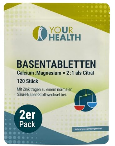 BASENTABLETTEN; Calcium : Magnesium = 2 : 1; als bioverfügbares Citrat; Mit Zink - 240 Tabletten (2er Pack)