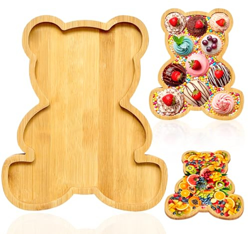 Plateau à charcuterie ours en bois de bambou pour fête prénatale, grand plateau de service à remplir pour nourriture, collation, fruits, décoration de fête