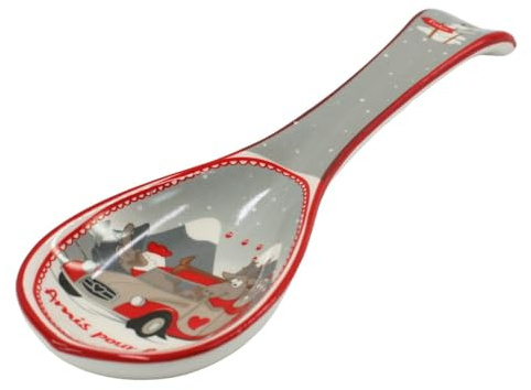 Repose-Cuillère Décoratif de Noël Amis pour la Vie, 23,5 cm, Motif Voiture et Montagne, Rouge et Gris