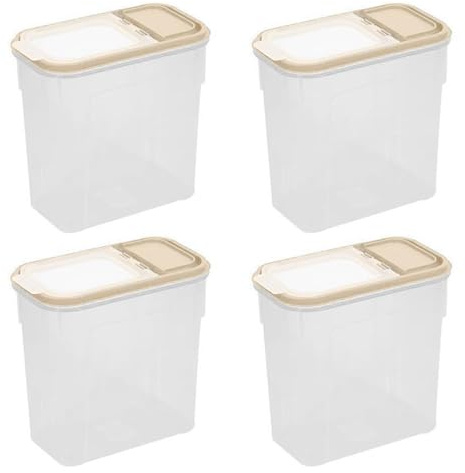 YöL Pack of 4 Cream Dry Food Storage - 2 Litre Clear Plastic Containers - Kitchenware Pasta Cereal Rice Flour Sugar - Flip Top Secure Clip Lid Pouring Spout