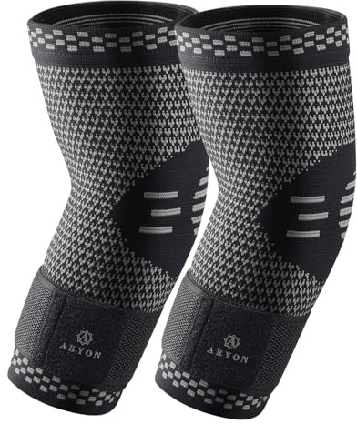 ABYON Confezione da 2 Manicotti a Compressione per Gomito con Cinturino di Stabilizzazione, Supporto per Tendinite, Artrite, Tennis, Golf, Sollievo dal Dolore Articolare, Uomo e Donna