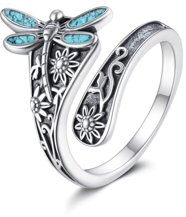 Trollslända sked ring 925 sterlingsilver turkos ring vintage smycken gåvor för kvinnor