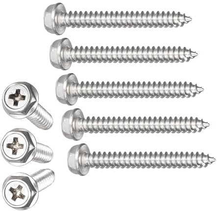 TA-VIGOR M5 x 40mm Self Tapping Screws, 25Pcs Phillips Head Metal Screws | 304 Stainless Steel Hex Washer Screws, Hex Flange Sheet Metal Screws for Metal, Plastic, Wood and DIY Projects