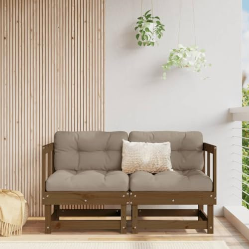 LoogCape Garten-Ecksofas 2er-Set, Honigbraun, Massivholz Kiefer, 61x61x62 cm, Robustes Outdoor Loungesofa für Terrasse und Patio, Modulares Design