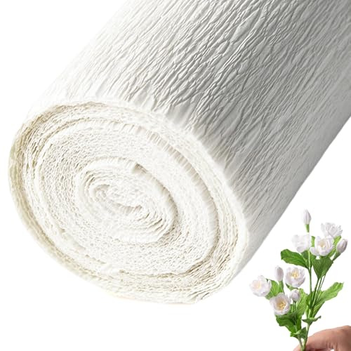 1 rollo de papel crepé blanco de 98x20, hojas de papel crepé espesadas resistentes al desgarro, fáciles de moldear para flores, decoraciones para fiestas, manualidades