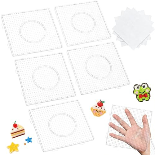 Tavoletta Perline A Fusione | 5 Pezzi Quadrati Trasparenti 5mm Resistenti al Calore,Vassoio Modello per Perline da Stirare,Per Bambini Ragazze Adulti Fai Da Te Arte Artigianato Progetti Creativi