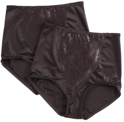 Bali DFX372 Shapewear för kvinnor, dubbelstöd, lätt kontroll, trosor med spets, Fajas, 2 st, Svart, M