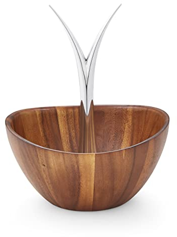 Nambe Fruit Tree Bowl | Fruit Basket with Banana Hanger | Large Decorative Wooden Fruit Bowl for Kitchen Counter or Centerpiece Table Décor | Made of Acacia Wood and Metal Alloy | 12-Inch