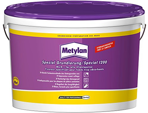 Metylan Spezial Grundierung pigmentiert, zur Grundierung vor dem Tapezieren von Vliestapeten und durchscheinenden Tapeten, weißpigmentiert mit hoher Deckkraft, 1x5L