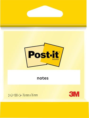 Post-it Notes, Canary Yellow, 2 Pads, 76 mm x 76 mm, 100 Sheets per Pad - Extra Sticky Notes for Walls, Monitors and Fridge