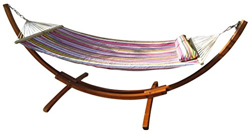 AS-S 320cm Hängemattengestell HM3-LIMITED Edition Hängematte mit Gestell aus Holz Lärche mit Stabhängematte gestreift gefüttert und Polster Schrauben aus Edelstahl