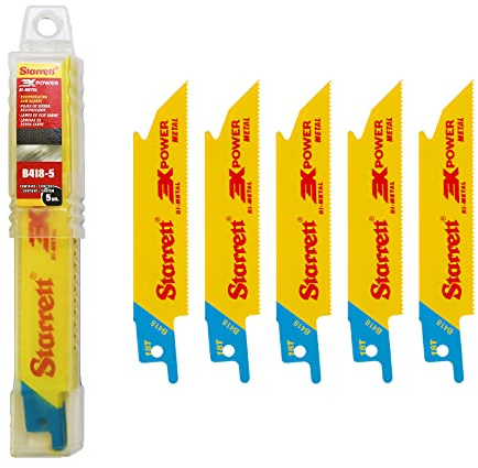 Starrett Metal Cutting Reciprocating Saw Blade - 5 Pieces B418-5 100 mm/4 Inch 18 TPI Unified Shank Straight Cut Bi-Metal - Compatible with Bosch Dewalt Makita & Many Others